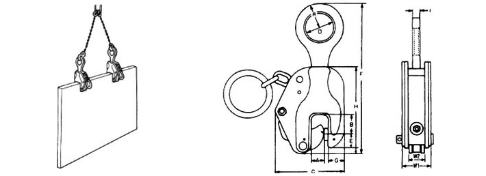 EAGLE鹰牌E型竖吊钢板钳结构尺寸图