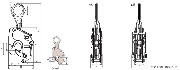 V-25型三木竖吊钢板钳结构尺寸图