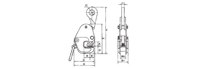 鹰牌G型横吊钢板起重钳结构尺寸图