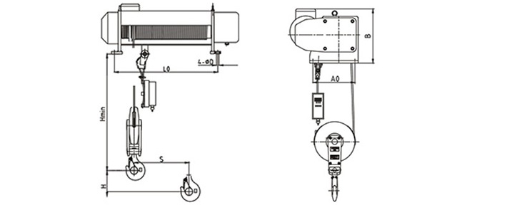 SHA型固定式钢丝绳电动葫芦结构尺寸图