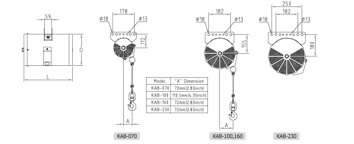 KAB型气动平衡器结构尺寸图片