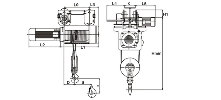 运行式钢丝绳电动葫芦结构尺寸图片