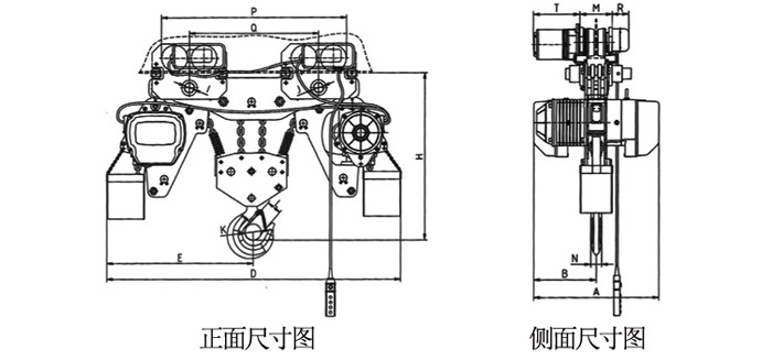 10吨低净空环链电动葫芦尺寸