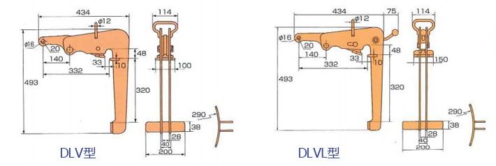 鹰牌DLV•DLVL型圆铁桶用夹钳结构尺寸图片