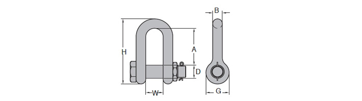 合金钢带螺母销D型卸扣结构尺寸图片
