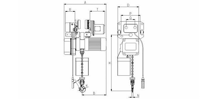 龙升1吨环链电动葫芦结构尺寸图片