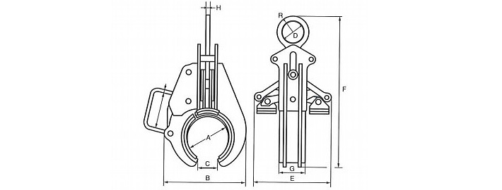 鹰牌KH型圆管夹钳结构尺寸图