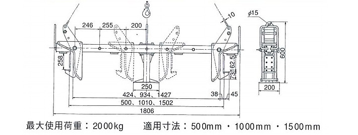 鹰牌EVGH可变边沟纵向起吊用夹具尺寸图片