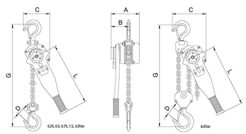 LB-90A手扳葫芦尺寸图