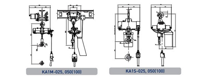 KA1型环链气动葫芦结构尺寸图片