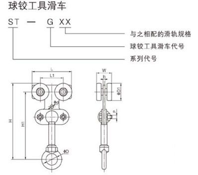 ST型球铰工具滑车尺寸图