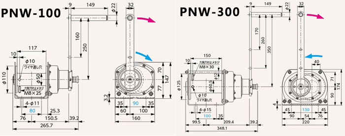 PNW型FUJI手摇绞盘尺寸图