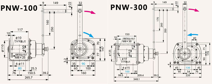 FUJI PNW型手摇绞盘尺寸图