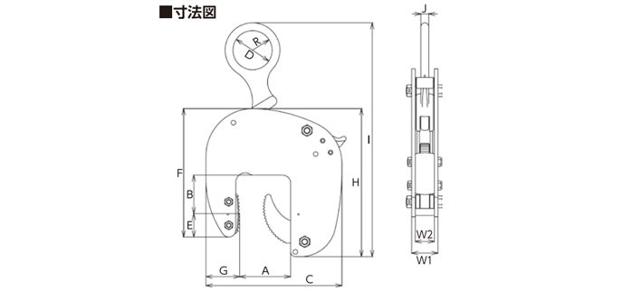 鹰牌ECX型混凝土吊夹具尺寸图