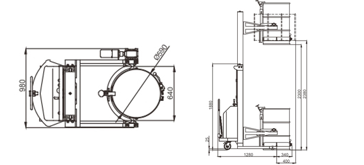 LYL450-S半电动不锈钢油桶翻转车尺寸图