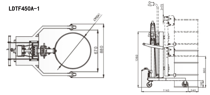 LDTF450A-1液压称重油桶搬运车尺寸图