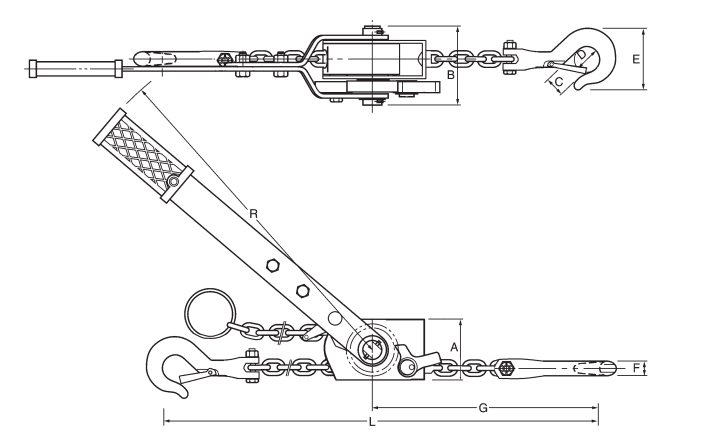 CN1型HHH手扳葫芦尺寸图