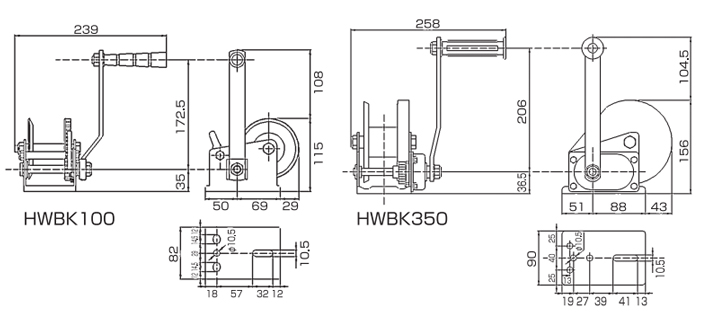 HHH HWBK型手摇绞盘尺寸图